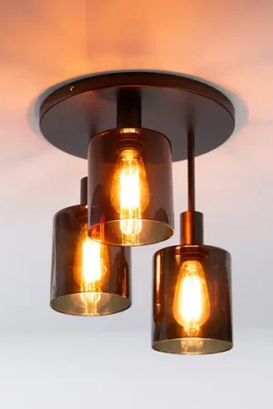 Consegna Rapida Plafoniera Sepiora, bronzo, a 3 luci, Ø 35 cm, vetro, E27