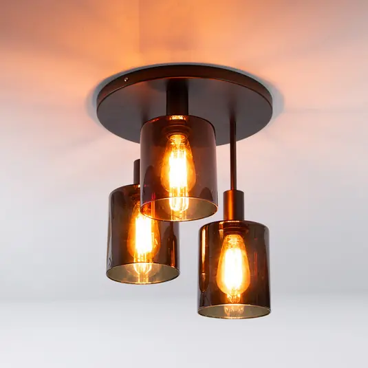 Consegna Rapida Plafoniera Sepiora, bronzo, a 3 luci, Ø 35 cm, vetro, E27