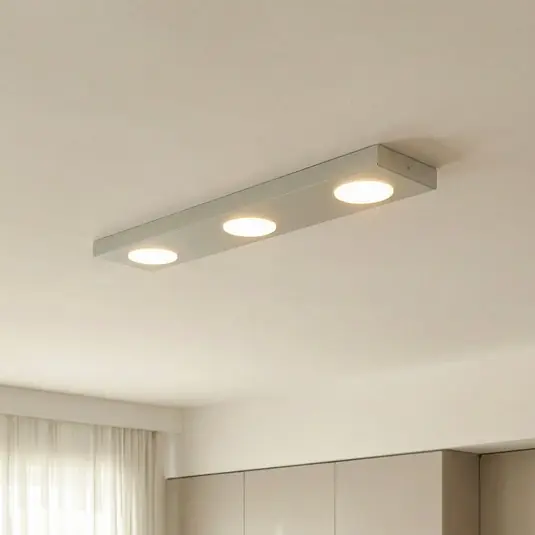Ultimissimo Modello Plafoniera Hero grigio-beige, 55 x 12 cm, a 3 luci, metallo GX53