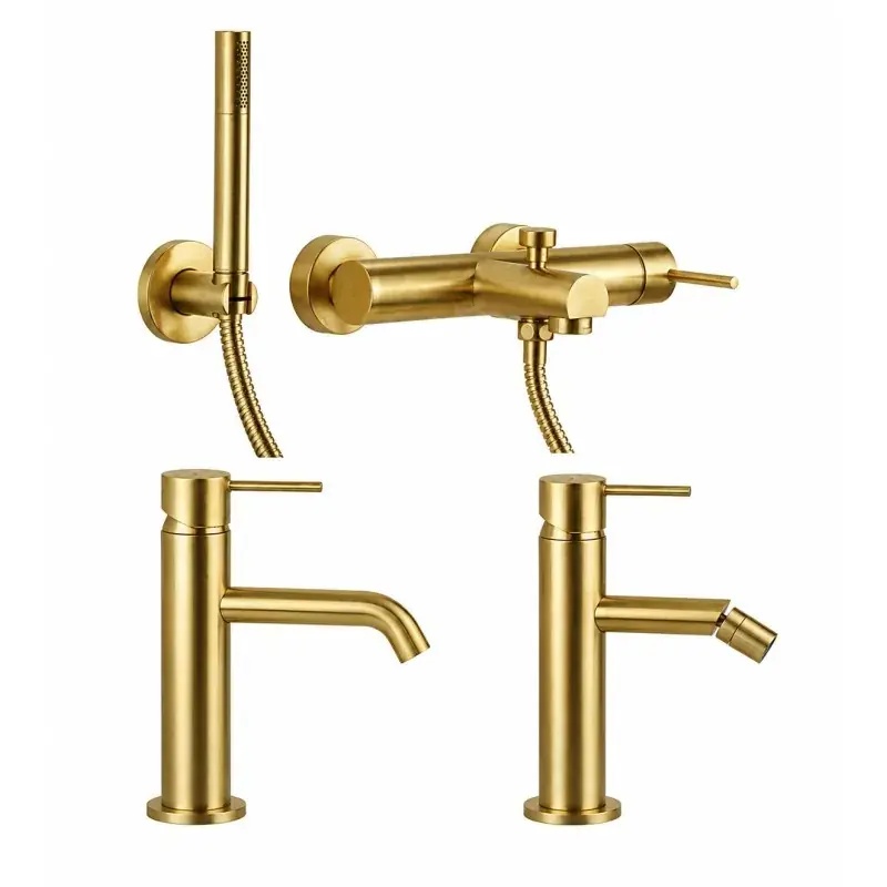 Esclusivo Badezimmer-Set komplett mit Wannenmischer in gebürstetem Gold Gattoni Easy KITEASYSG7