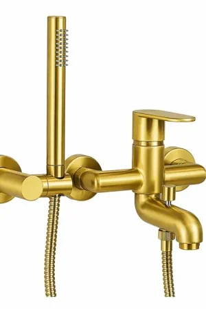 Affare Externer Wannenmischer in gebürsteter Goldfarbe mit Duschset Paini Domus 18PJ105
