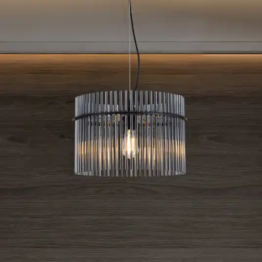 Vendita Finale Lampada a sospensione Swizzle, nero/grigio fumo, Ø 40 cm, vetro/metallo