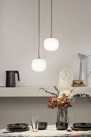 Lampada a sospensione Eris, lunghezza 26 cm, marrone/bianco, metallo/vetro, a 2 Reso Gratuito