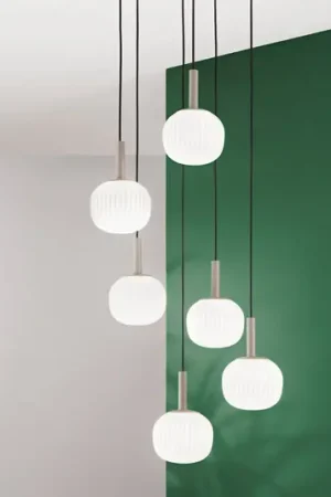 Lampada a sospensione Eris, lunghezza 51 cm, marrone/bianco, metallo/vetro, a 6 Promo Stagionale