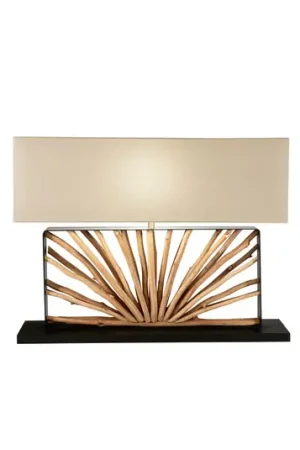Prezzo Di Fabbrica Lampada da tavolo ETHERNAL nero/legno/bianco Larghezza 80 cm Legno/tessuto