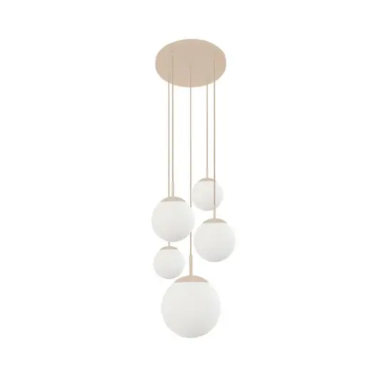 Lampada a sospensione Bollique, color crema/bianco opalino, vetro, a 5 luci Novità