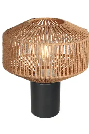 Lampada da tavolo Bloeba, nera, rivestimento in corda marrone, Ø 23 cm Promozione Esclusiva