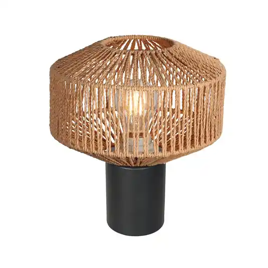 Lampada da tavolo Bloeba, nera, rivestimento in corda marrone, Ø 23 cm Promozione Esclusiva