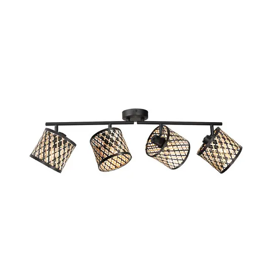 Must-Have Plafoniera Sumba, a 4 luci, nera, bambù naturale/nero, E14