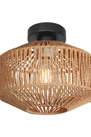Bestseller Plafoniera Bloeba, nera, cavo rivestito in marrone, Ø 23 cm