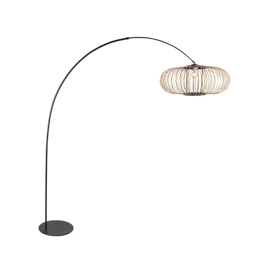 Offerta Limitata Lampada ad arco Curve, nera, paralume con steli in bambù Ø 60 cm