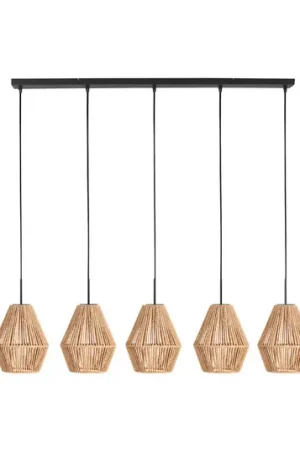 Lampada a sospensione Ropex 4531, a 5 luci, lunga, nera, cavo marrone Soddisfatti O Rimborsati