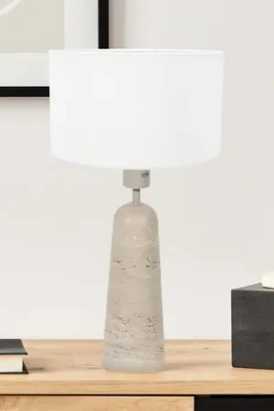 Lampada da tavolo Travino, altezza 49 cm, travertino, lino, E27 Saldi