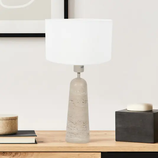 Lampada da tavolo Travino, altezza 49 cm, travertino, lino, E27 Saldi