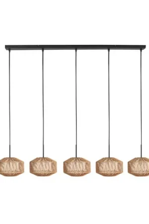 Direttamente Dal Produttore Lampada a sospensione Ropex 4530, a 5 luci, lunga, nera, cavo marrone