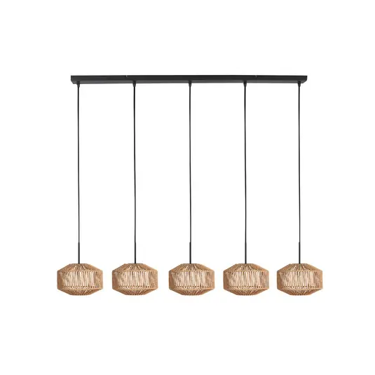 Direttamente Dal Produttore Lampada a sospensione Ropex 4530, a 5 luci, lunga, nera, cavo marrone