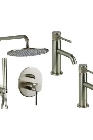 Washbasin, bidet and shower mixer set in brushed steel finish with luxury handle Gattoni Beta KITBETA4NS Saldi
