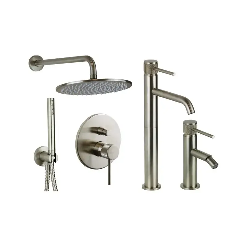 Miglior Prezzo High washbasin mixer set, bidet and shower kit in brushed steel finish with luxury handle Gattoni Beta KITBETA5NS