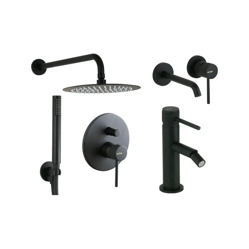 Promo Stagionale Wall-mounted washbasin mixer set, bidet and shower kit in matt black finish with luxury handle Gattoni Beta KITBETA6NO