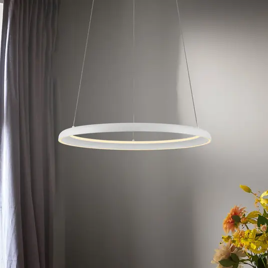 Lampada LED a sospensione QUILLO, bianca, Ø 60 cm, metallo, Switchdim Esclusivo