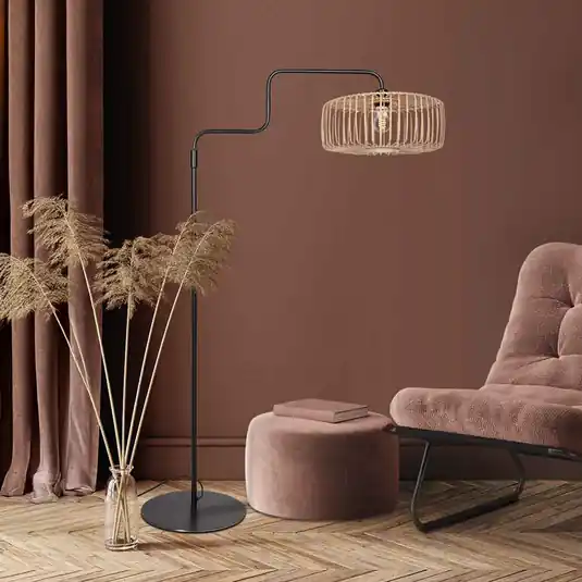 Lampada da terra Bloeba, nero/bambù naturale, altezza 150 cm Miglior Prezzo