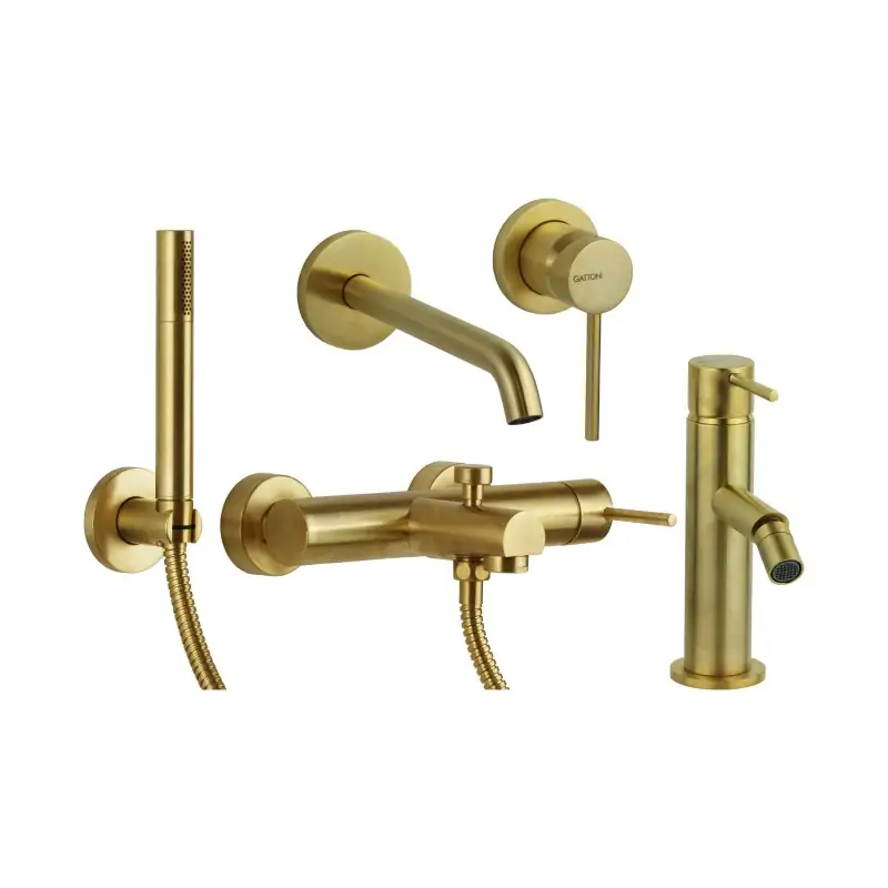 Wall-mounted washbasin mixer set, bidet mixer and bathtub kit in brushed gold color Gattoni Easy KITEASYSG9 Ultima Occasione
