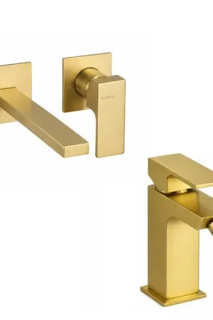 Wall-mounted washbasin and bidet mixer set in brushed gold color Gattoni SQUARE KITSQUARESG3 Novità
