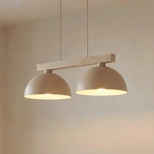 Lampada a sospensione Oslo, color sabbia, a 2 luci, lunghezza 83 cm, E27 Popolare