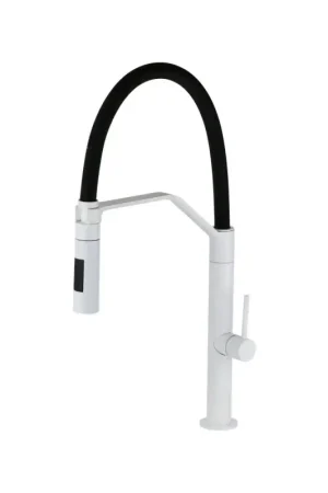 Kitchen sink mixer with matt white double jet removable shower Fima Carlo Frattini F7047/1BS Popolare