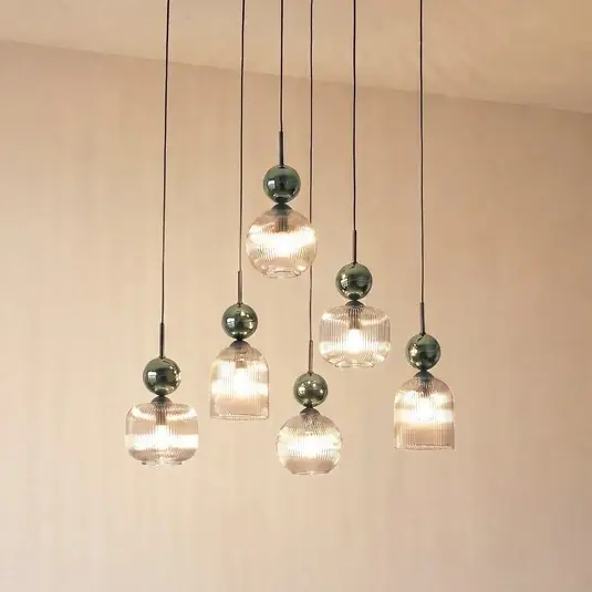 Lampada a sospensione Sophia, a 6 luci, color cognac/verde, lunghezza 65 cm, E14 Compra Adesso