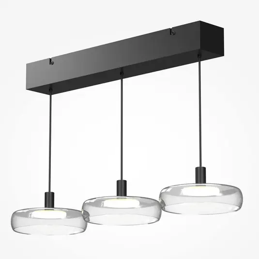 Lampada LED a sospensione FLOAT, trasparente/nera, a 3 luci, 68 cm, Ultimissimo Modello