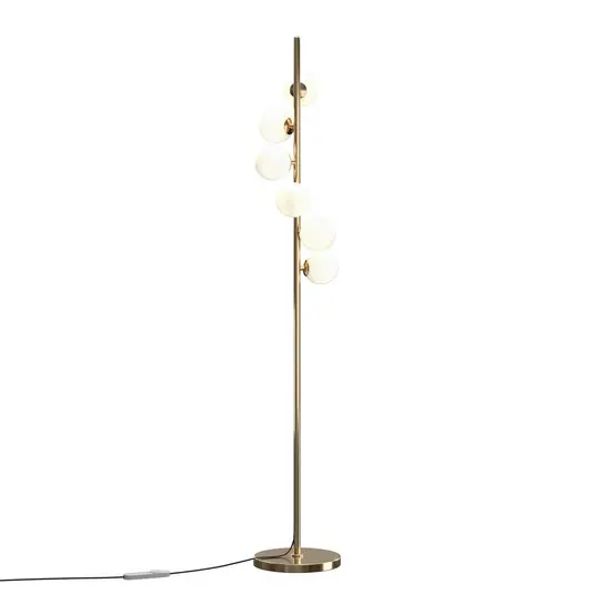 Popolare Lampada da terra Dallas, oro/bianco, altezza 150 cm, a 6 luci, dimmer