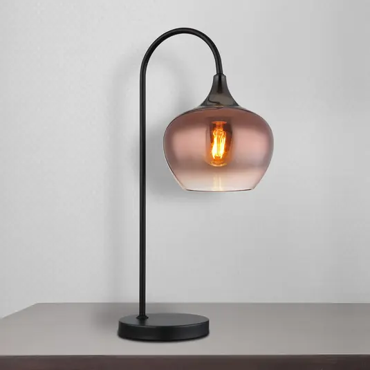 Spedito Oggi Lampada da tavolo Maxy, rame/nero, vetro, altezza 54 cm, E27