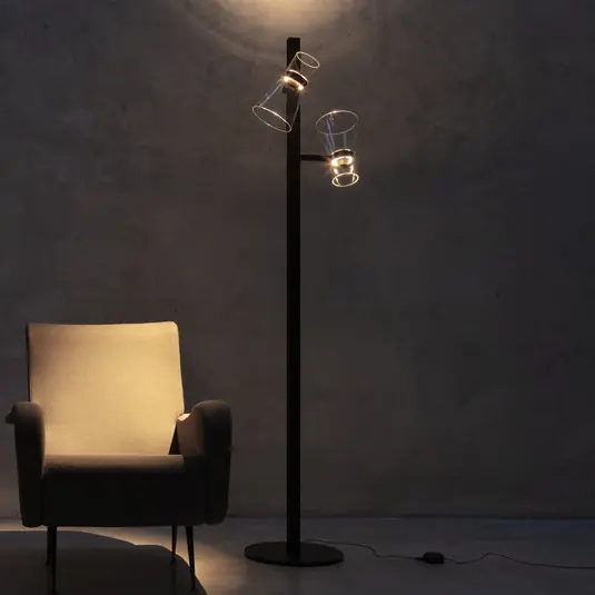 Lampada LED da pavimento Flos Nocturne F2 Cone, nera, a 2 luci, 206 cm Nuovo Arrivo