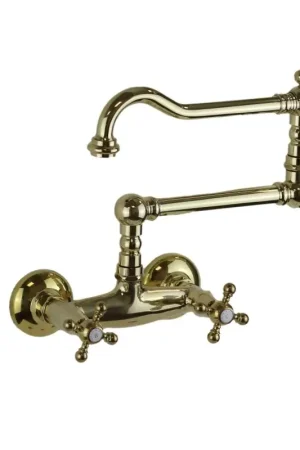 Wall mounted kitchen sink tap with jointed spout in natural brass colour Porta & Bini Old Fashion 62552GI Vendita Finale
