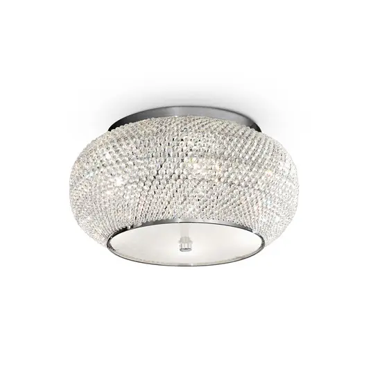 Solo Oggi Plafoniera IDEAL LUX Pasha, cromata/trasparente, Ø 40 cm, vetro