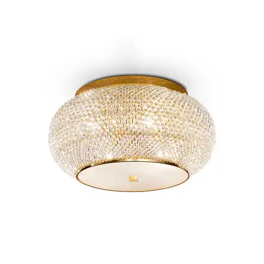 Plafoniera IDEAL LUX Pasha, color oro/trasparente, Ø 40 cm, vetro Offerta Del Giorno
