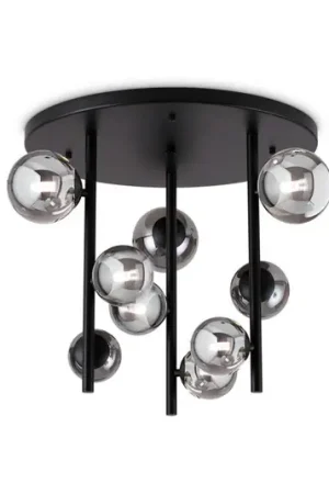 Compra Online Plafoniera IDEAL LUX Perlage, nero/grigio fumo, Ø 50 cm, 9 bracci
