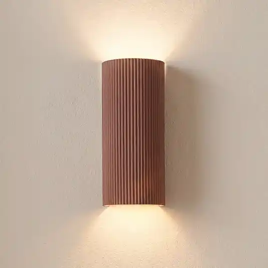 Applique Lindby Colja, marrone, rotonda, altezza 30,5 cm, gesso Occasione Imperdibile