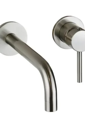 Acquista Ora Wall-mounted basin mixer in brushed steel color modern line Pollini Jessy MXLIMCMMCNS