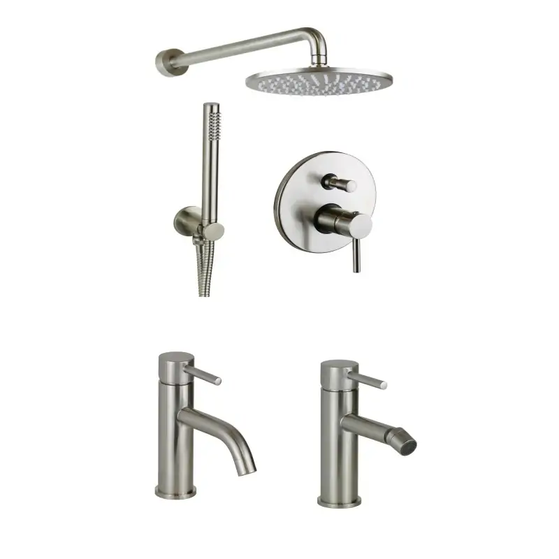 Offerta Complete bathroom package in brushed steel color shower kit and mixer taps Pollini Jessy KITJES2NS