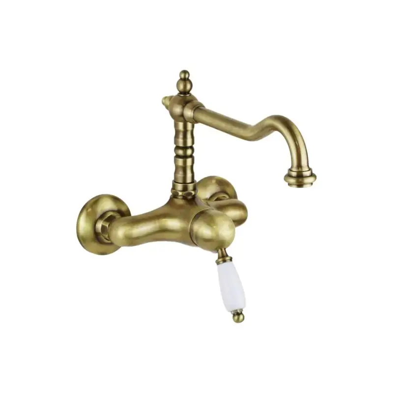 Affare Wall-mounted sink mixer in bronze color with high swivel spout Porta & Bini New Old 50451BR