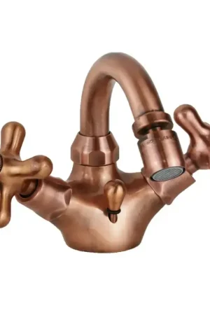 2-handle bidet faucet in antique copper color with swivel spout Paffoni Iris IRV137RM Nuova Collezione