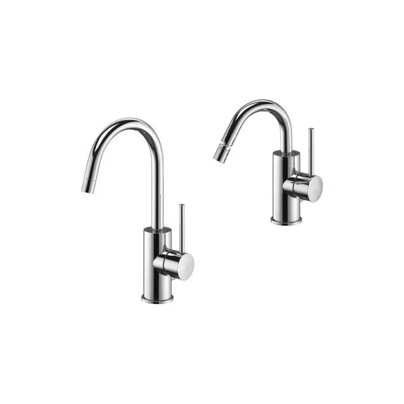 Washbasin and bidet mixer set with curved swivel spout in chrome color Paffoni Light KITLIG3CR Compra Adesso