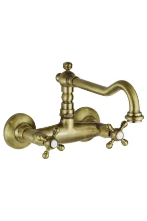 Ultimissimo Modello Wall-mounted kitchen sink faucet with bronze swivel spout Porta & Bini Old Fashion 62551BR