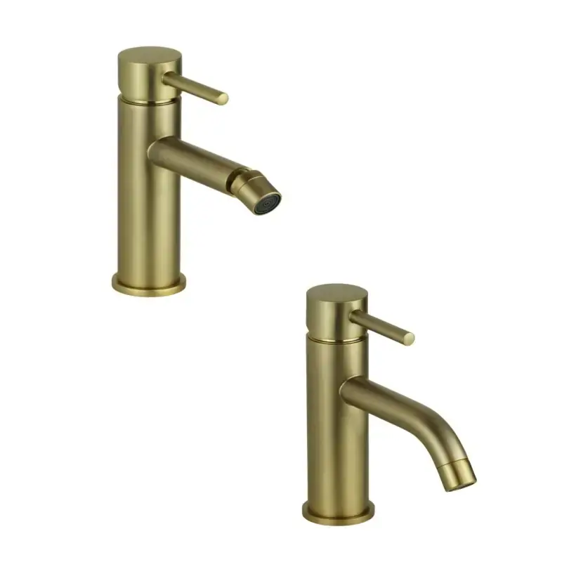 Solo Oggi Bathroom set in brushed gold color complete with sink and bidet Pollini Jessy KITJES1OS