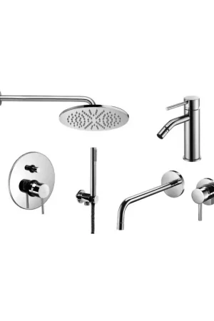 Wall-mounted washbasin mixer set, bidet and chrome-coloured shower kit Paffoni Light KITLIG8CR Nuovo Arrivo