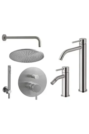 A Buon Prezzo High basin mixer set, bidet and steel looking shower kit Paffoni Light KITLIG7ST