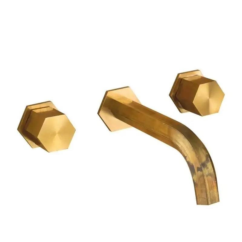 Wall-mounted sink mixer in natural brass hexagonal model Mamoli Hexagonal 456900000027 Popolare