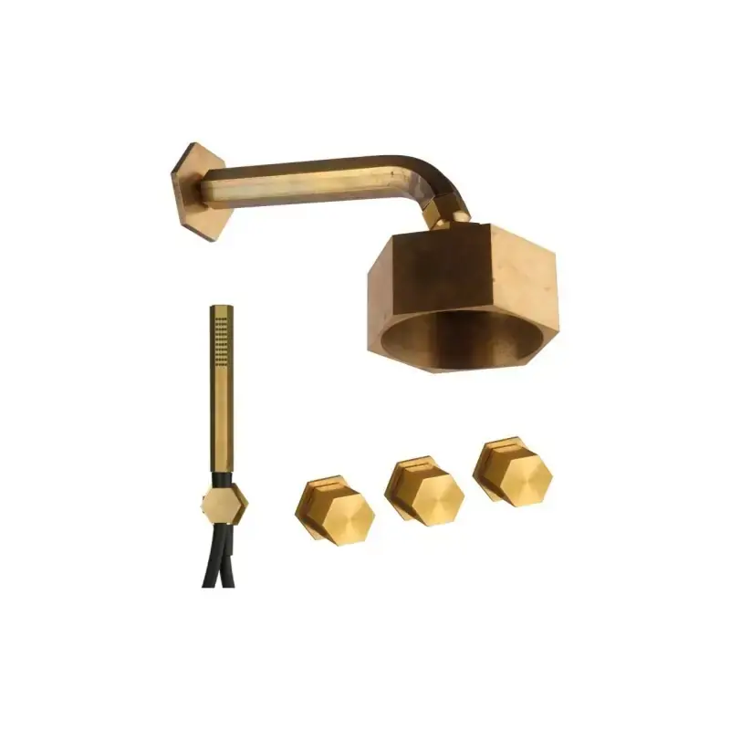 Complete hexagonal shower kit in natural brass Mamoli Hexagonal KITHEX1 Ultimissimo Modello